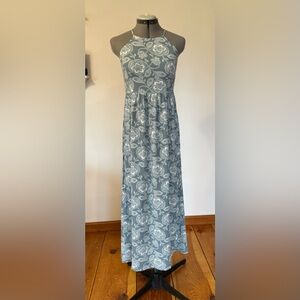 LOFT Blue and White Smocked A-Line Maxi Dress